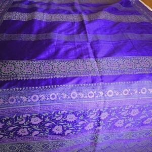 Beautiful Violet Color Acrylic Hand Block Paint Pure Silk Sari & matching Blouse